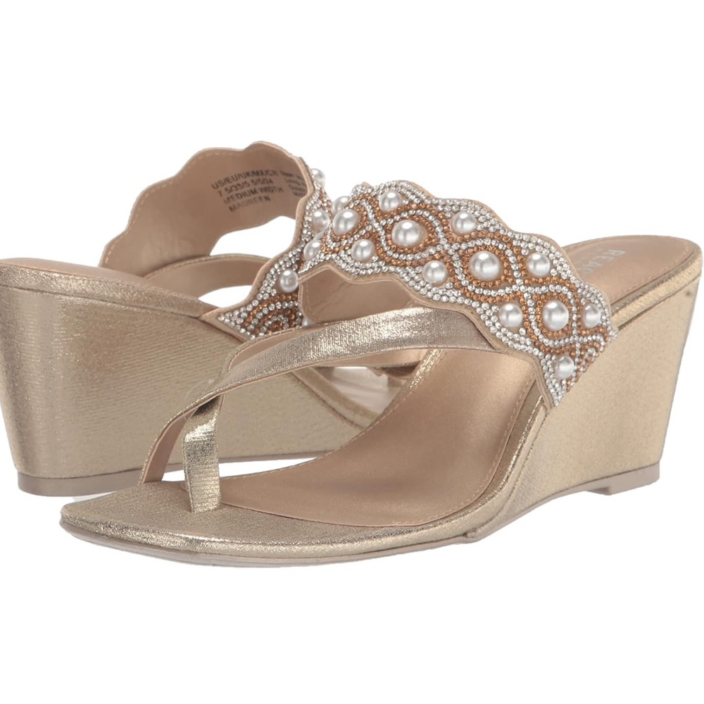 Kenneth Cole Reaction Gold Pearl Embellished Wedges Size 9